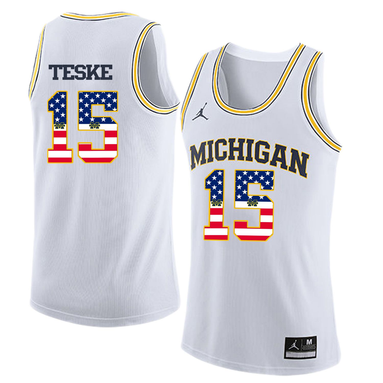 Men Jordan University of Michigan Basketball White #15 Teske Flag Customized NCAA Jerseys